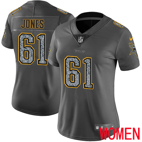 Minnesota Vikings 61 Limited Brett Jones Gray Static Nike NFL Women Jersey Vapor Untouchable